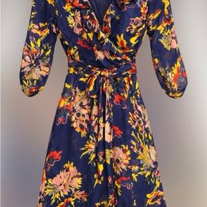 Robert Louis Navy Floral Long Sleeve Dress Size L